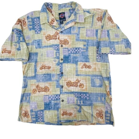 Harley Davidson Mens All Over Print Button Down Shirt Short Sleeve Motorcycle L - Picture 1 of 5